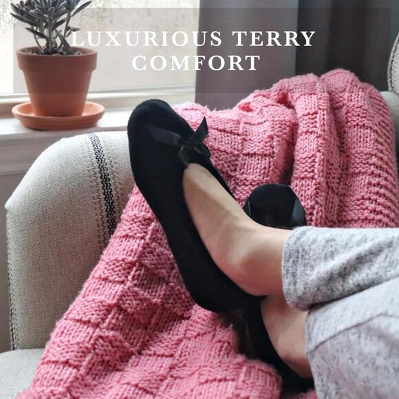 Elegant Women's Classic Terry Ballerina Slippers with Satin Bow - Size 9.5-10.5 - Picture 5 of 6